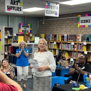 Janice Kershaw, Brevard Schools Foundation President/CEO welcomes guests to the Supply Zone Expansion event