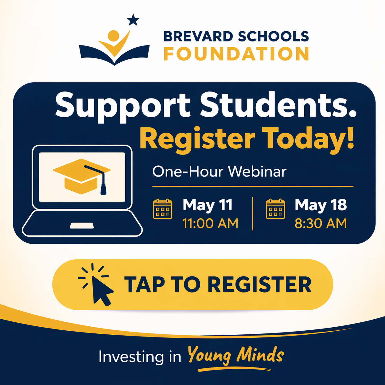 Graphic inviting users to register for a one-hour webinar to support students through Brevard Schools Foundation