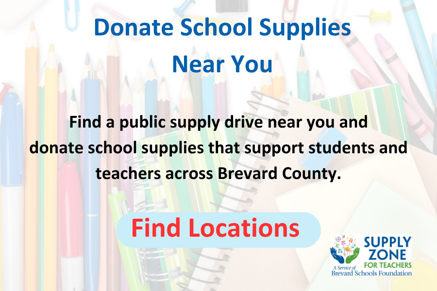 Website pop-up promoting 2026 public supply drive locations where community members can donate school supplies to support the Supply Zone for Teachers.