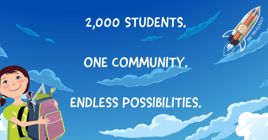 Back-to-School Blast-Off impact graphic highlighting the event's goal of helping 2,000 Brevard students through community support and school supply assistance.