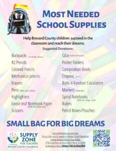 SZ_BTSG2026_MostNeededSchoolSupplies_Preview Most Needed School Supplies list for the Supply Zone for Teachers featuring requested donations such as backpacks, pencils, notebook paper, folders, composition books, calculators, and other classroom essentials.
